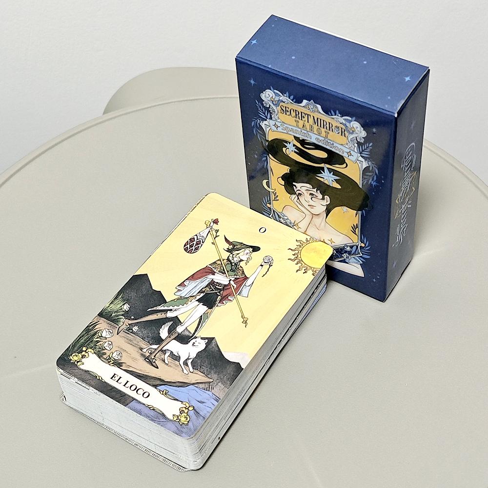 Secret Mirror Tarot Deck 78 ცალი თანამედროვე ტაროს ბარათები სამკურნალო ენერგიით სიცოცხლის ჩრდილების გასანათებლად და მსუბუქი ესპანური 10,3*6 სმ