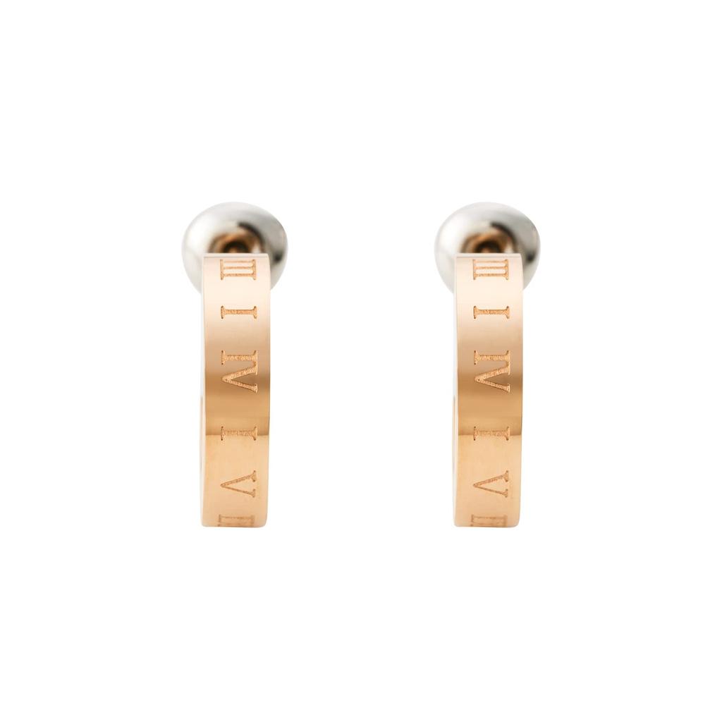 Surgical Stainless Half Roman Pink Set of [White Clover] Earrings, Steel, Hoop, Numerals, & Pink, 2, 4SPE001GO&4SPE001GO