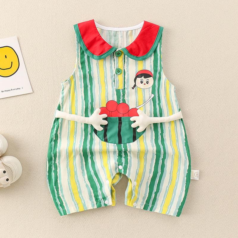 Adorable Sleeveless Summer Romper for Baby Girls - Cute Cartoon Design, Perfect for Newborns 66 cm