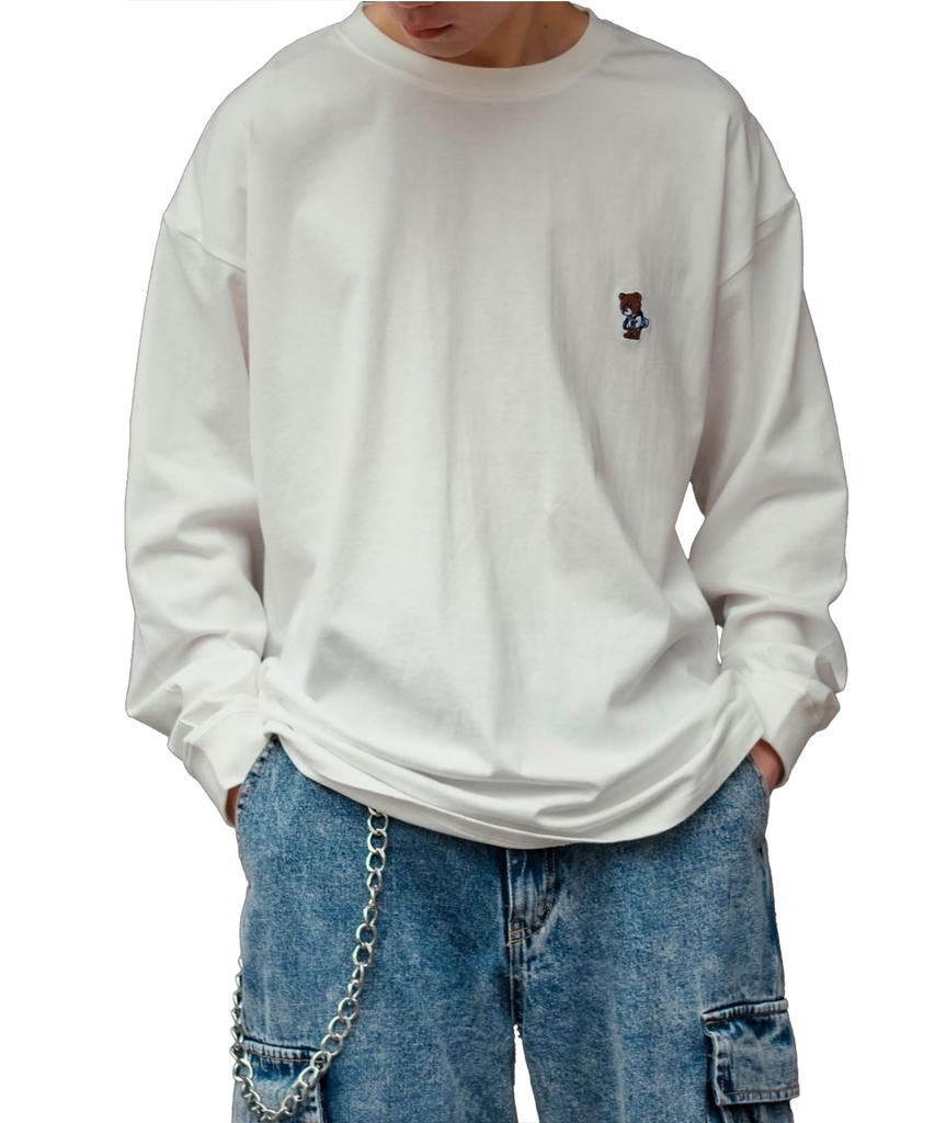 Casual Long Sleeve Skater Bear Embroidered for White [IMPROVES] [SIDEWAYS TANCE] T-Shirt Men,
