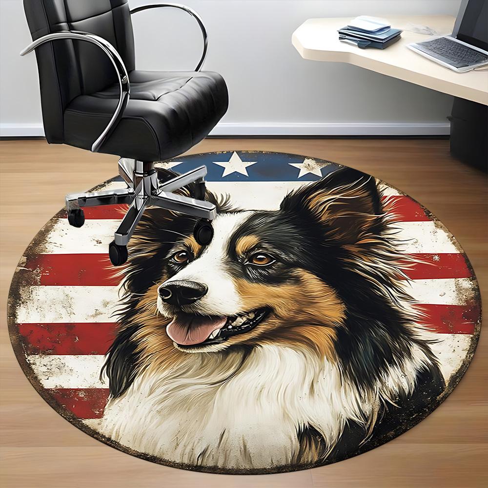 1PC Patriotic Dog Office Round Area Rug, Mat Suitable For Office, Under Office Chairs Bedroom Living Room Home Decor, Room Deco