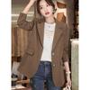 New Spring and Autumn Women's Clothing Ol Brown Suit Outwear Casual Elegant Loose Design Fancy Retro Suit