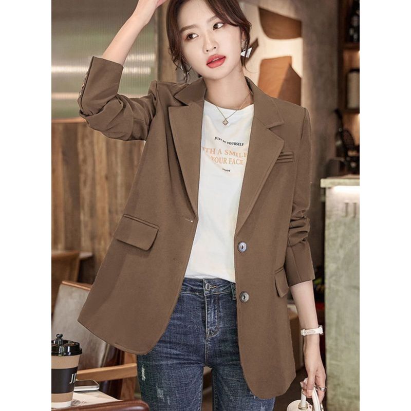 New Spring and Autumn Women's Clothing Ol Brown Suit Outwear Casual Elegant Loose Design Fancy Retro Suit