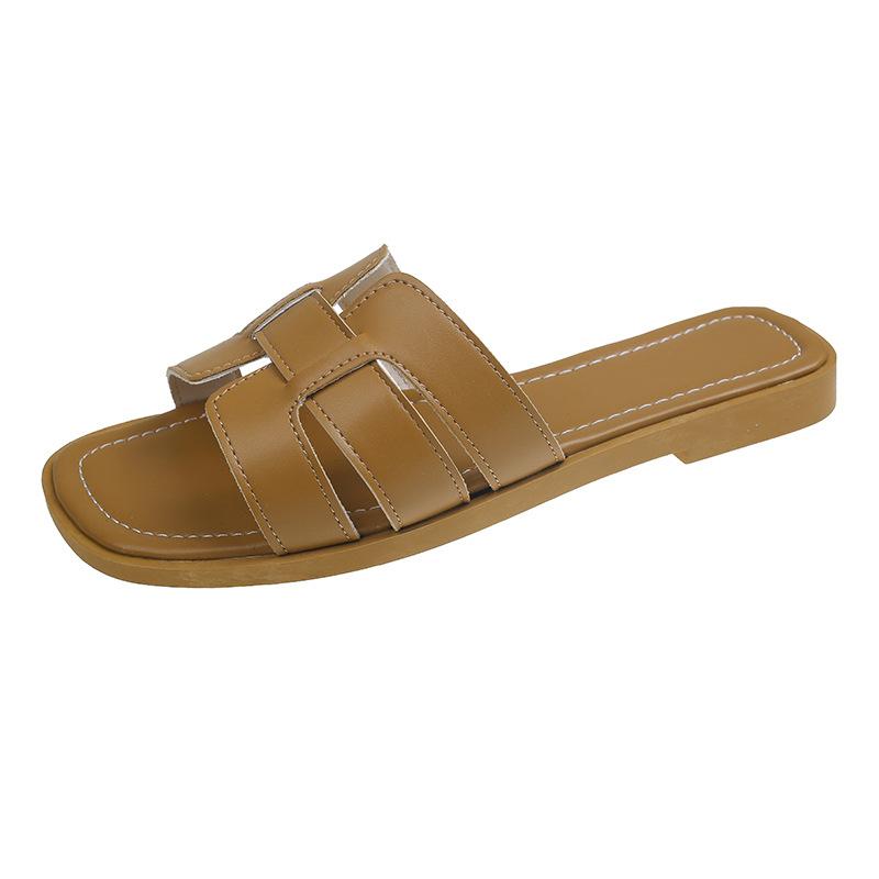 Fashion Women Slippers 2025 New Summer Square Toe Ladies Slippers Sexy Sandal Slippers Female Fashion Woman Sandals Non Slip Flat Shoes