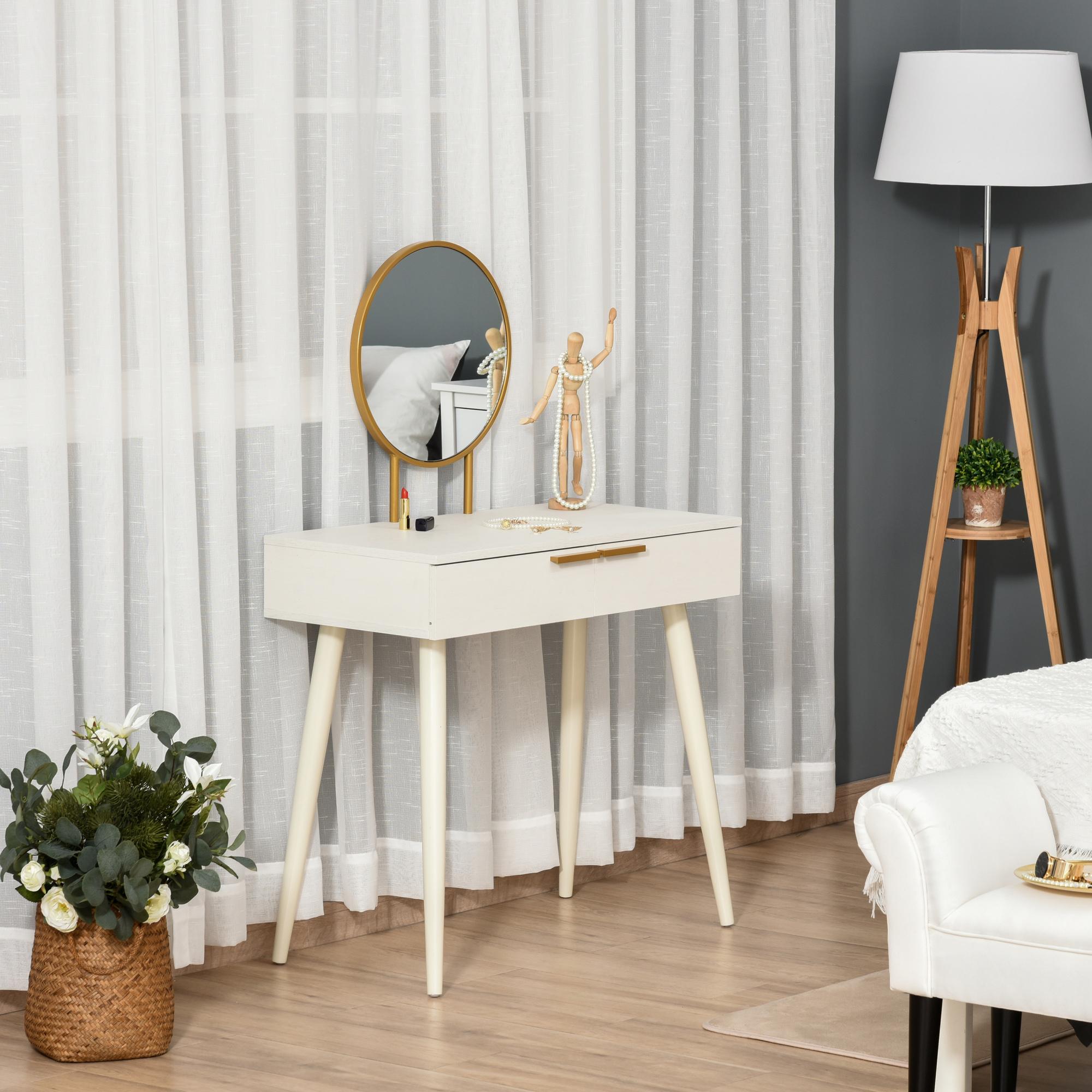 Dressing Table with Round Mirror, Makeup