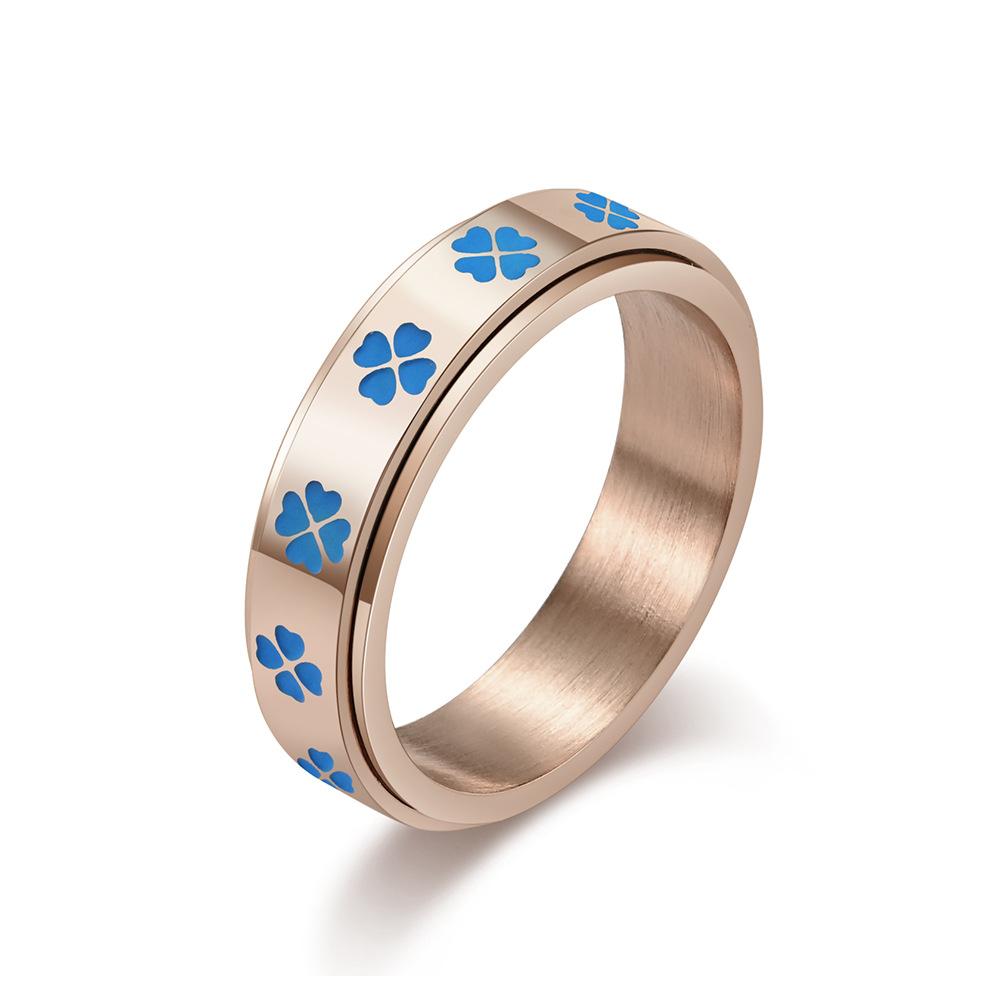 Glücksklee Drehbarer Titanstahlring Lindert Angst Edelstahl Glücksring Weihnachtsgeschenk