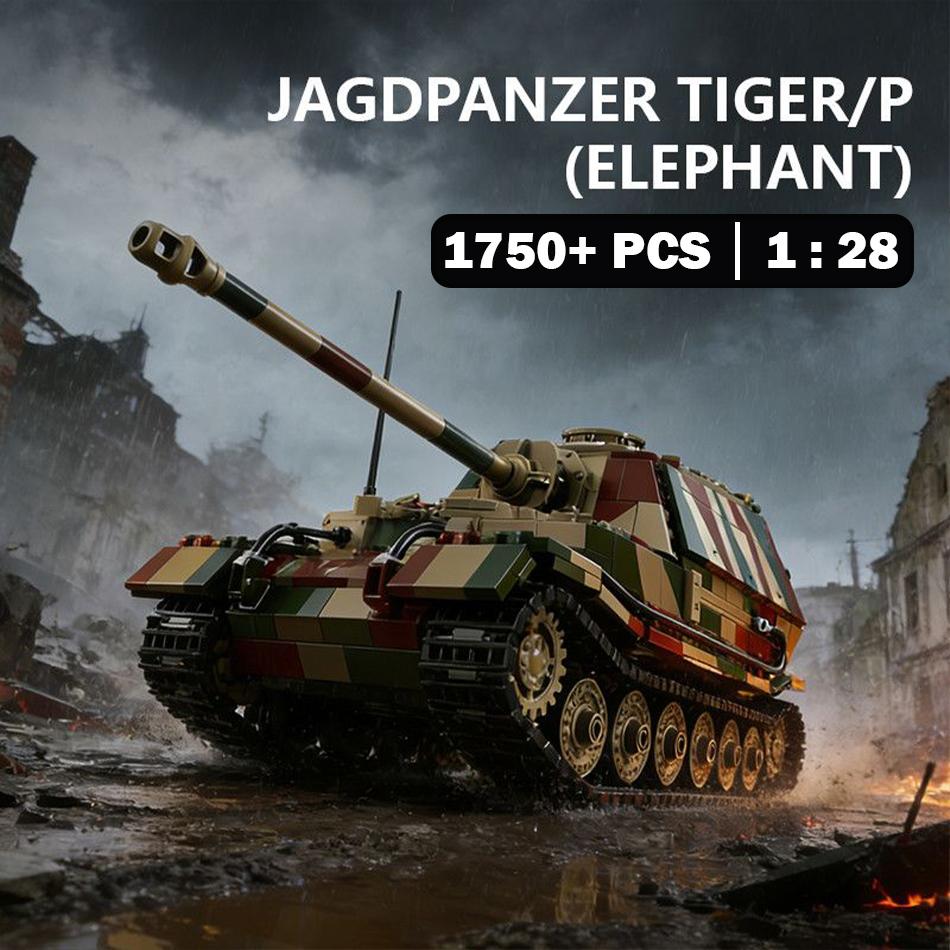 Andra världskriget Jagdpanzer Tiger P Elefant Tank Byggklossar Tysk Ferdinand Tung Pansarvärnskanon Manstein Soldater Klossar Leksak Barnpresent
