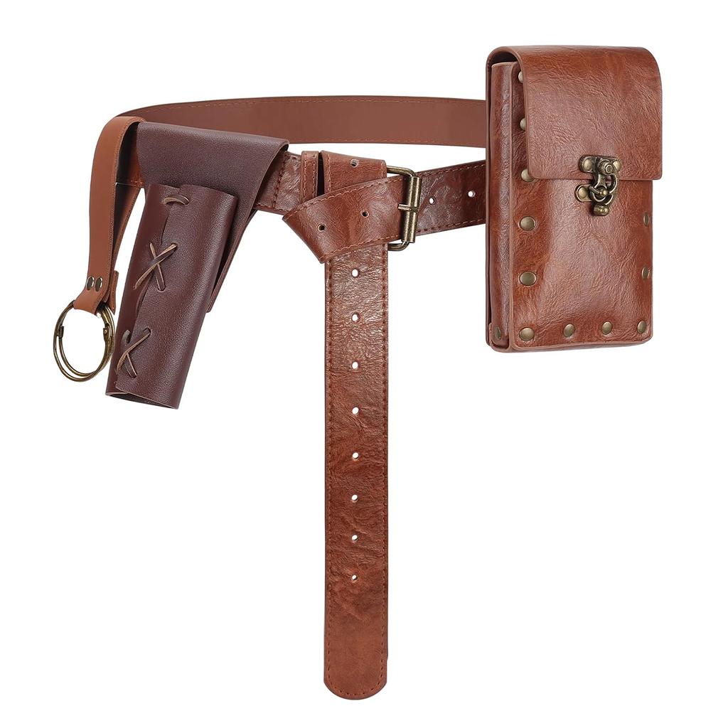 Vintage Renaissance Belt Fanny Pack Scabbard Set Halloween Knight Viking Costume Medieval Leather Accessories