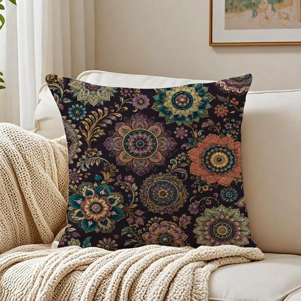 Bohemian Geometric Floral Pattern Pillow Case Organic Short Plush Cushion Covers Breathable Washable WrinkleResistant