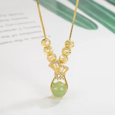 Retro Fu Money Bag Necklace for Women Light Luxury Fashion Temperament Pomegranate Green Pendant Neck Pendant Collarbone Chain