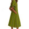 Women Summer Casual Round Neck Striped Dress Short Sleeve Loose Fit Midi Dress with Side Tie Sleeves and Pockets