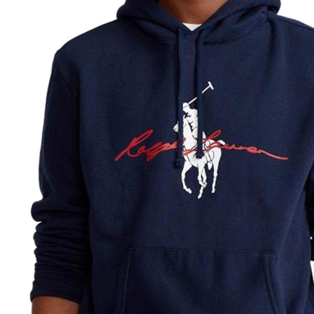 Felpa con cappuccio e logo stampato Polo Ralph Lauren da uomo Blu Navy 710839053-001