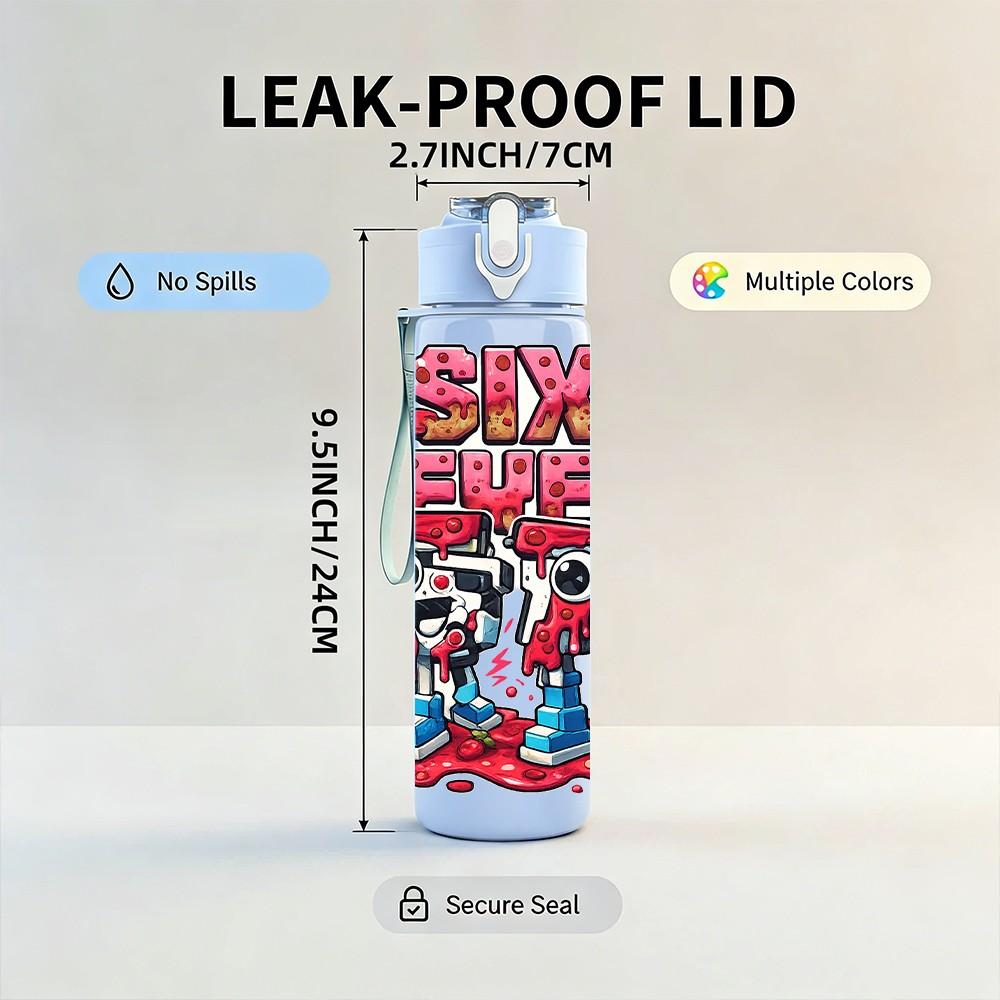 1PC Six Seven Comic Graffiti Design 750ml Color Plastic Sports Water Bottle Leakproof Flip Straw Lid Suitable for Sports Office Home Use