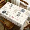 1pc Cute Cartoon Cat Themed Tablecloth, Durable Polyester Tablecloth, Decorated with Sweetheart Print and Floral Branch Pattern, Playful Kittens, Feat