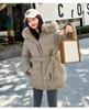 Women’s Short Big Fur Collar Hooded Windproof Thicken Warm Winter Jacket With Belt