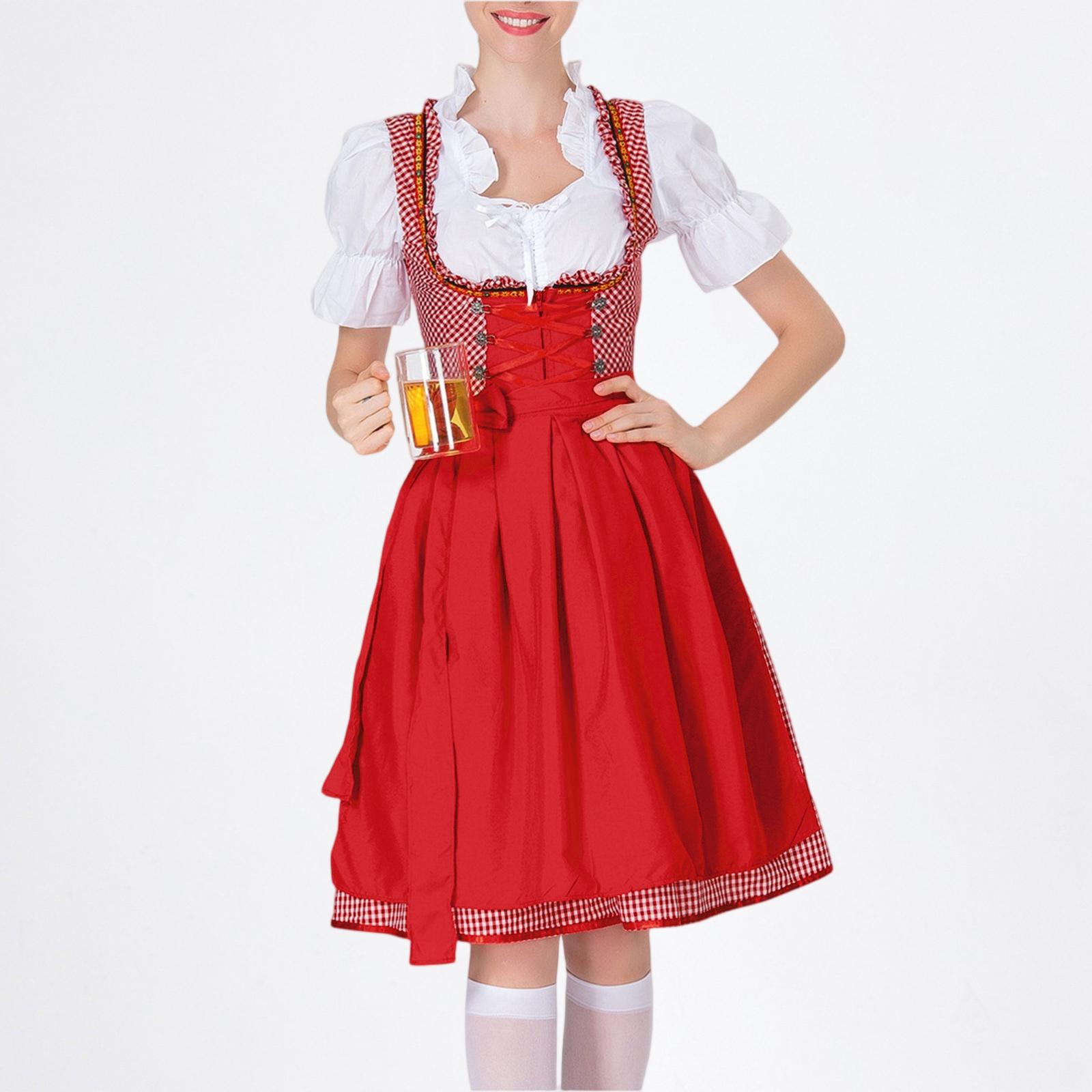 

Women s Fashion Beer Festival Costume Ethnic Stage Performance Party Dress Set M червоний