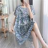 Cotton and silk nightgown women's summer thin short-sleeved cartoon printed pajamas can be worn outside long large size loose knee pajamas