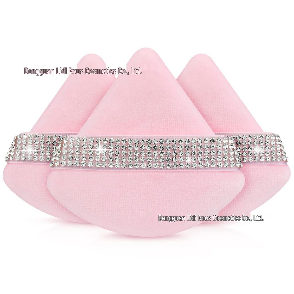 Kristalfluweel Witte Driehoekige Poederkwast met Zilveren Diamantlint – Superzachte Make-up Accessoire