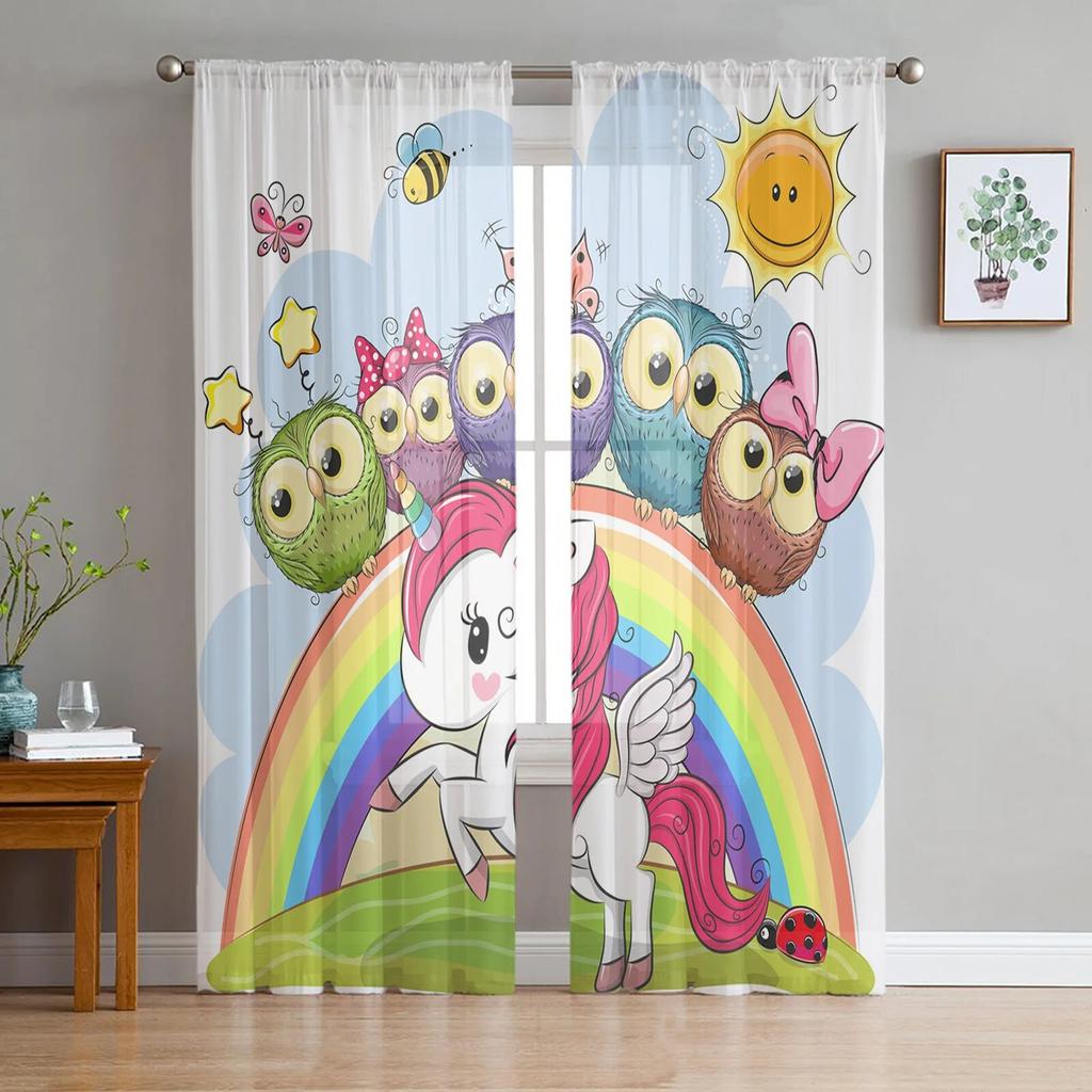 Owl Eyes Cute Claws Animal Window Curtains Sheer Chiffon For Living Room Bedroom Kitchen Decor