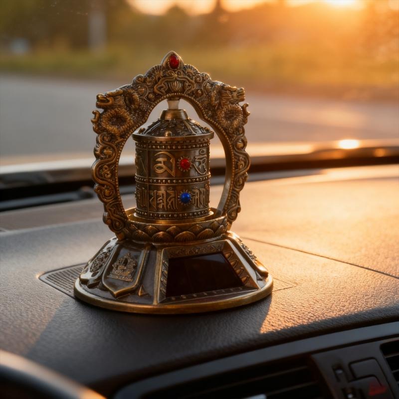 Solar Powered Tibetan Prayer Wheel Buddhist Decorative Ornament for Meditations,Yogas,Relaxation Decors Car Accessories
