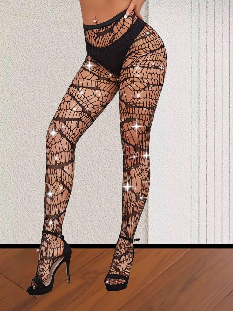 European and American Hot Diamond Halloween Fishing Net Socks Large Size Stockings Sexy Thin Stockings Women's Spider Web Pants Pantyhose