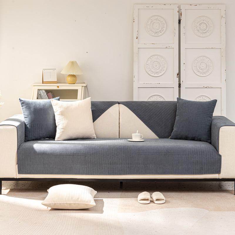 Modernes, schlichtes Chenille-Sofakissen in Volltonfarbe mit Streifen, ganzjährig rutschfest, kombiniertes Sofakissen-Handtuch