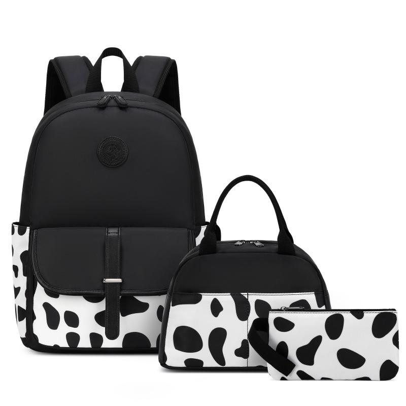 Cow Print Backpack for Teenager Girls Cute School Bag with Lunch Bag and Pencil Case Multi Purpose Travel Backpacks for Women
