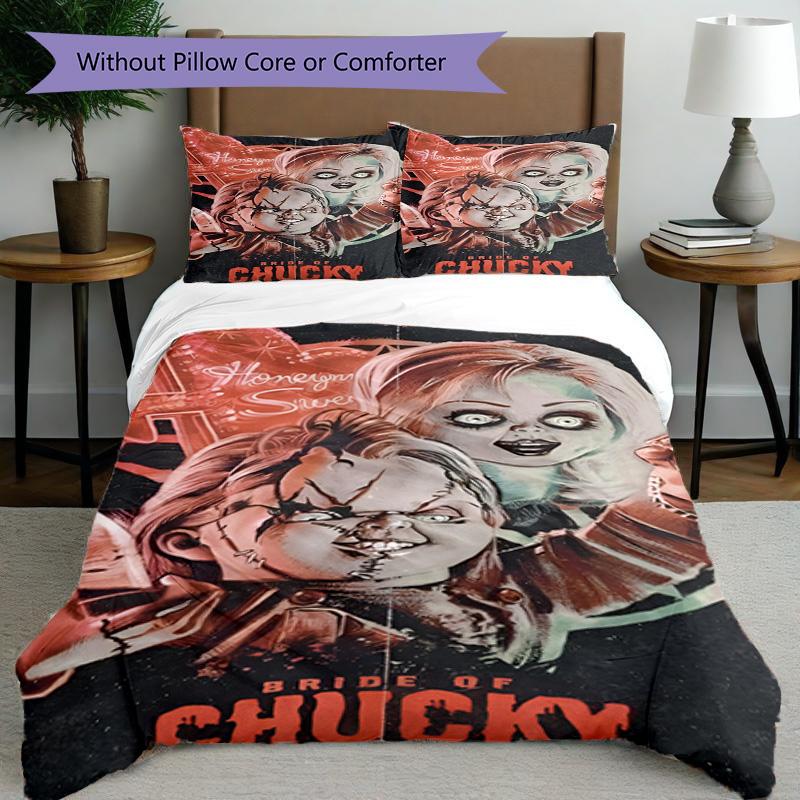 Juego de funda nórdica de 3 piezas (1 funda de edredón + 2 fundas de almohada, sin núcleo), Juego de Ropa de Cama con Estampado de La Novia de Chucky, Decoración de Dormitorio, Todas las Estaciones, Regalo de Cumpleaños