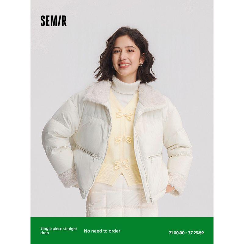 

Пуховик Senma Женский Свободный и Простой Однотонный 2024 Новое Поступление Зима Лоскутный Имитация Овечьей Шерсти Воротник-стойка Текстурный Верхняя Одежда Rice White 10301(White Duck Down) 150/76A/XS