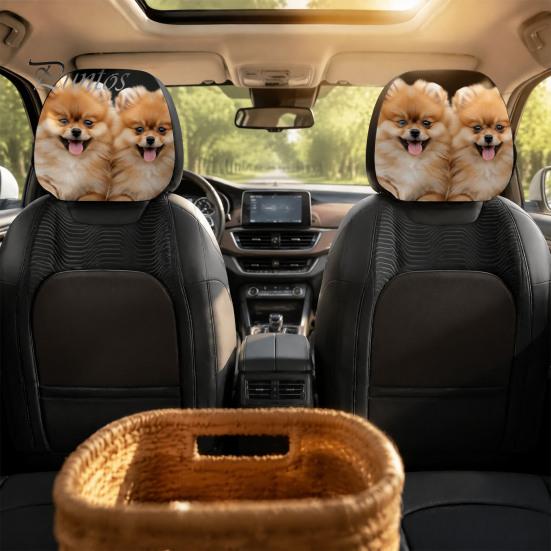 Decorative Car Headrest Protector 2Pcs Cute Dog Covers, Breathable Auto Seat Comfortable Sleeve Protectors, Stretchy Universal Interior Accessories