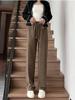Women's High-Waisted Velvet Straight-Leg Pants - Fleece-Lined, Slimming, and Versatile for Autumn and Winter