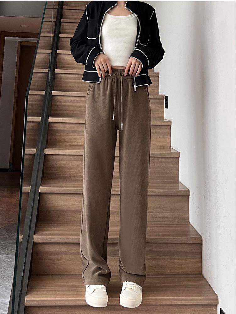 Women's High-Waisted Velvet Straight-Leg Pants - Fleece-Lined, Slimming, and Versatile for Autumn and Winter