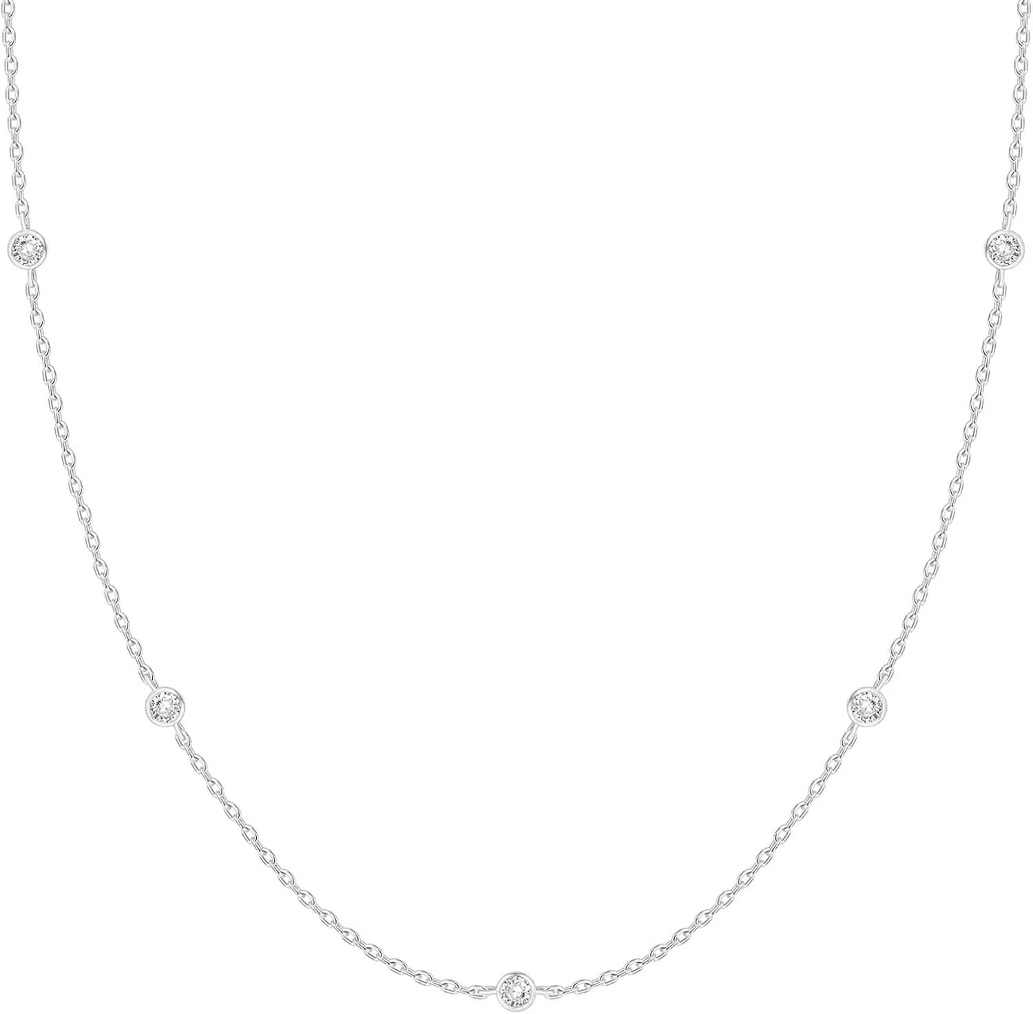 

K Gold Plated Station Necklace Silver Plated Diamond Necklace For Women Simulated Diamond Necklaces Gift for Women CZ Chain 40cm срібний