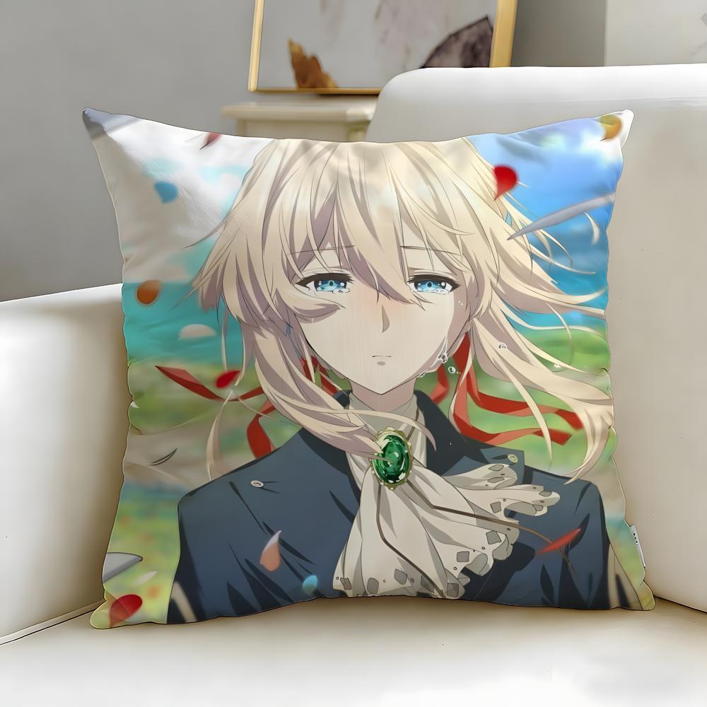 classic anime Violet Evergarden Cushion Cover Soft  EasyWash Pillow Case  Versatile for Couch Bed Travel and Office