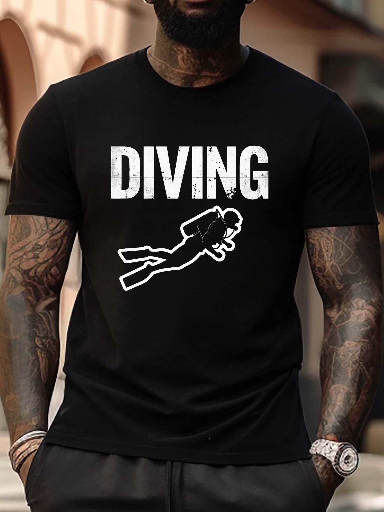 Plus Size Diving Adventure Graphic T-shirt - Black & White Diver Silhouette Design XXXL