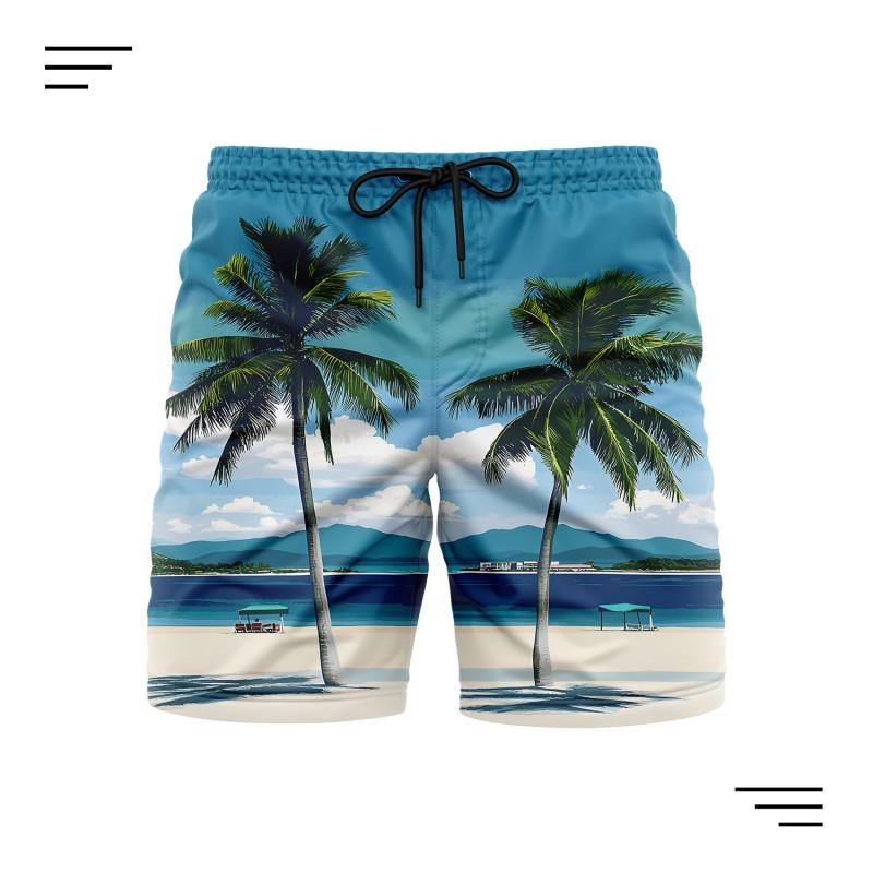 Mens Quick-Dry Swim Trunks With Digital Print Lightweight Beach Shorts Travel Outdoor Sports