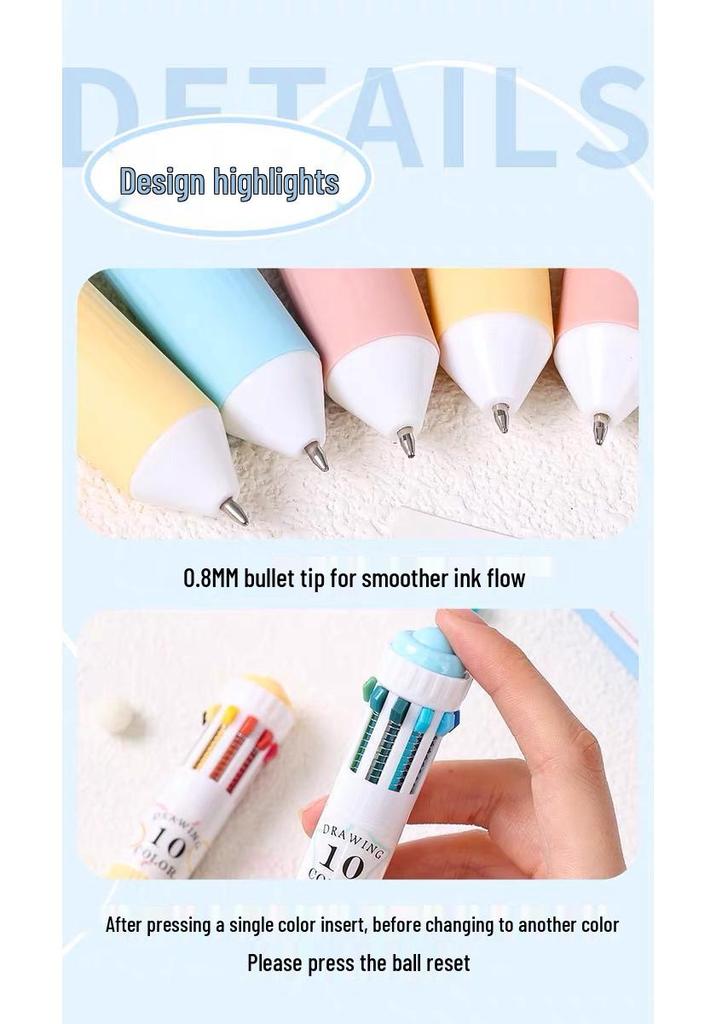 Blue Fruit 60-Color Multicolor Soft Grip Ballpoint Pen Set: Push-Type, Ten-Color All-in-One Writing Tool