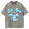 Blue Cartoon Ghost Print Women's T-Shirt Unisex Wash Cotton Crew Neck High Quality Short Sleeve Summer Basic Top