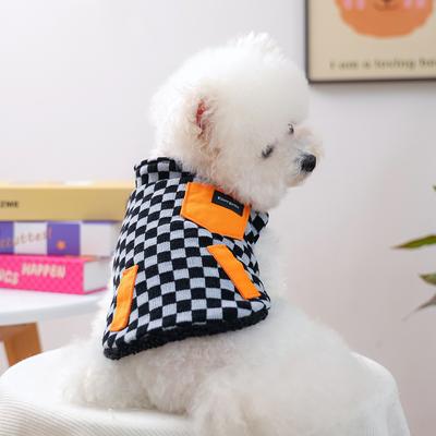Pet Puppy Cat Clothes Autumn and Winter Lambswool Plush New Checkerboard Double-sided Vest