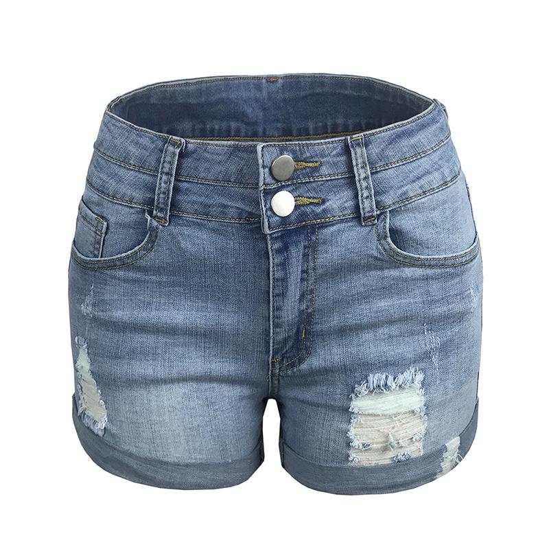 Women's Trendy Ripped Cuffed Elastic High-Waisted Denim Shorts