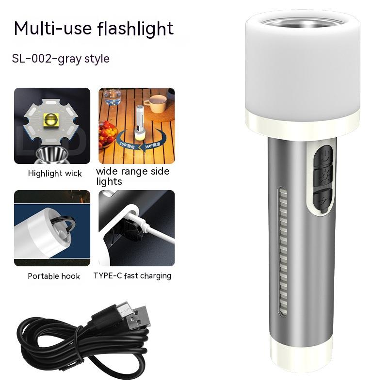 LED Double Light Flashlight Rechargeable Handheld Torch 5 Lighting Modes Outdoor Home Emergency Warning Camping Tool Lights