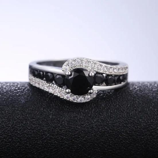 Kubisk zirkonia fingerring svart gjennomsiktig uregelmessig geometri fingerbånd polert fest bryllupsring smykketilbehør