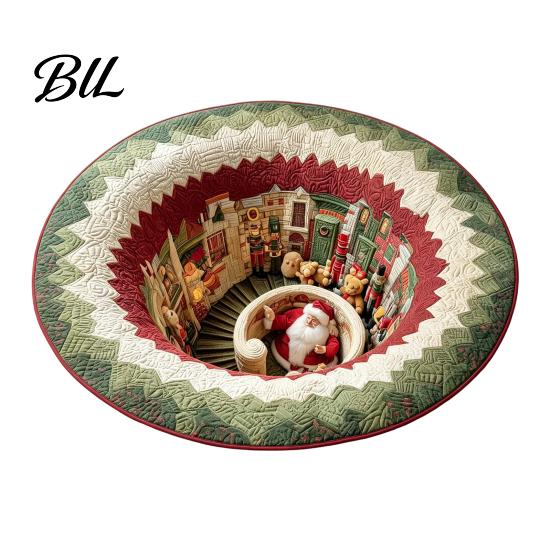 Creatief Cadeau voor Kerst Ronde 3D Vloerkleed, Optische Illusie Vloerkleed Santa Claus Kabouter Gekanteld-achtig Comfortabel Blote Voeten Vloermat Antislip Wasbaar