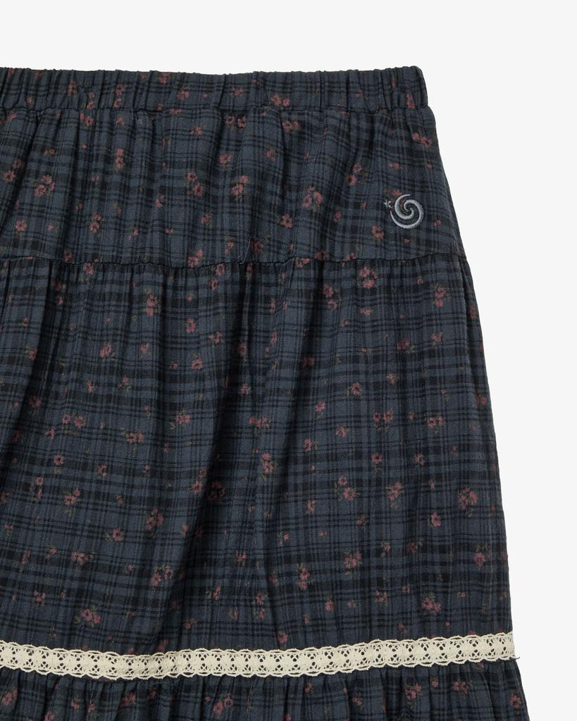 Eiieii Pattern Tiered Skirt [Navy]