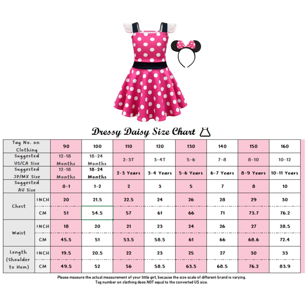 Dressy Daisy Toddler Girls Polka Dot Fancy Dress with Mouse Ears and Hair Hot Ages Perfect for or Parties Hoop, Pink, 12-18 Months, Halloween,