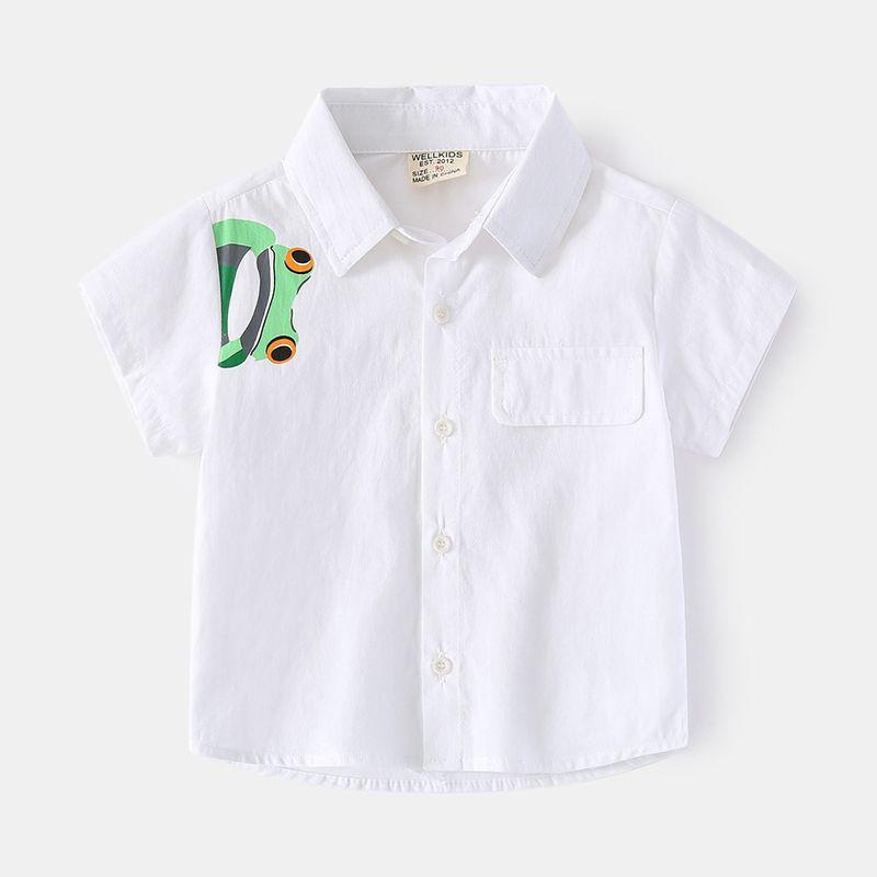 Boys  FROG Short-Sleeved Shirt Summer Children s Short Sleeve Shirt K-style Casual Children Lapel Half Sleeve Tops White Frog Short Sleeve Shirt 90