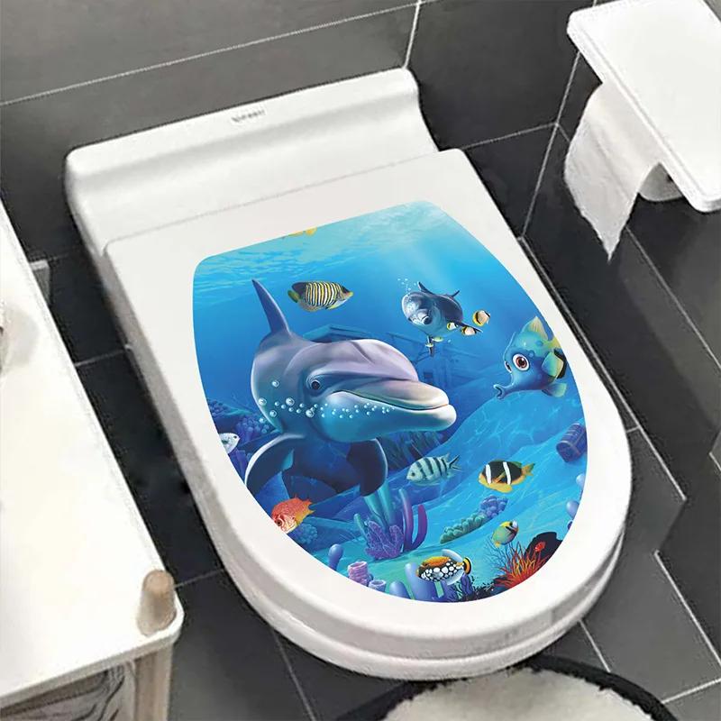 Mehrere Stile Unterwasser Tier Muster Toilettendeckel Aufkleber Badezimmer Dekoration Badezimmer Abnehmbares Gemälde Wandbild Toilettendeckelbezug