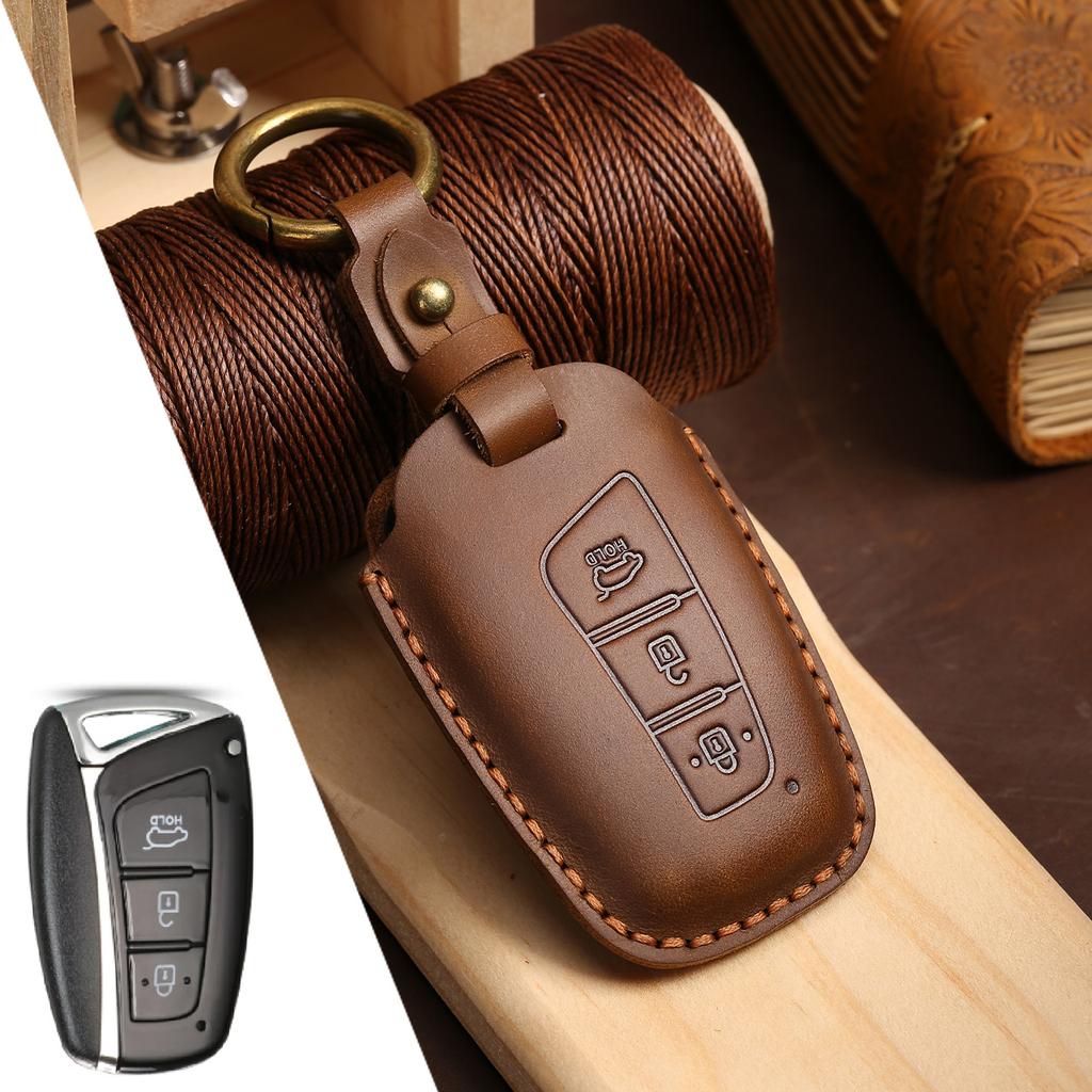 Car Handmade Leather Key Case Holder For Hyundai Grand Santa Fe 3 DM IX45 IX35 Genesis DH Grandeur Azera HG Equus 2013 2014