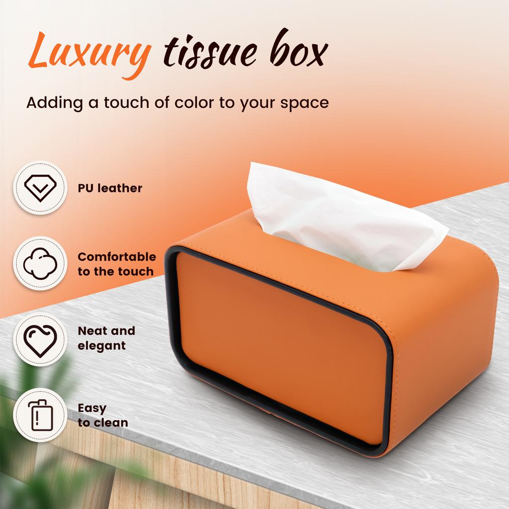 Light Luxury PU Leather Tissue Box Cover Rectangular Desktop Napkin Organizer High-end Stylish Living Room Paper Storage Box
