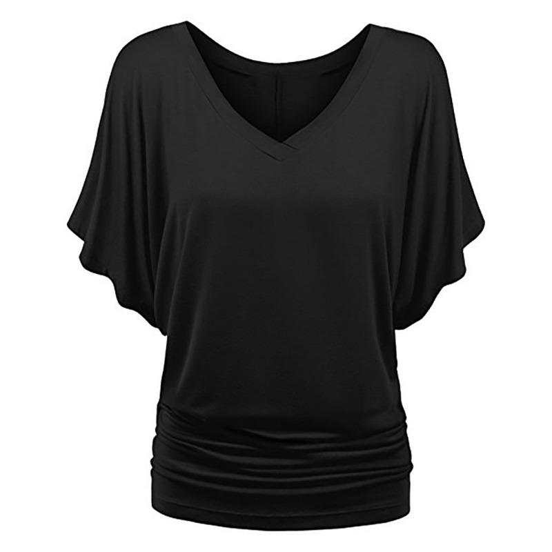 Sommer Neue Mode Damen Locker Fledermaus Kurzarm V-Ausschnitt T-Shirt Tops